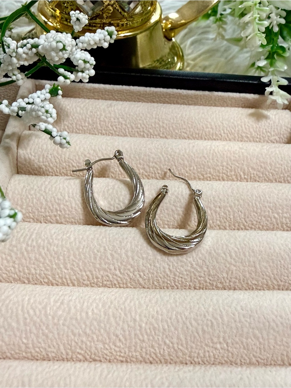 Sterling-Style Twisted Hoop Earrings - Silver